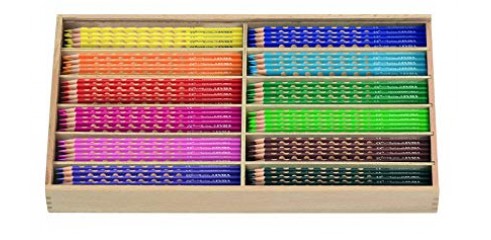 Groove Slim Assorted 12 Col Pencils In A Wooden Box 144 Pcs